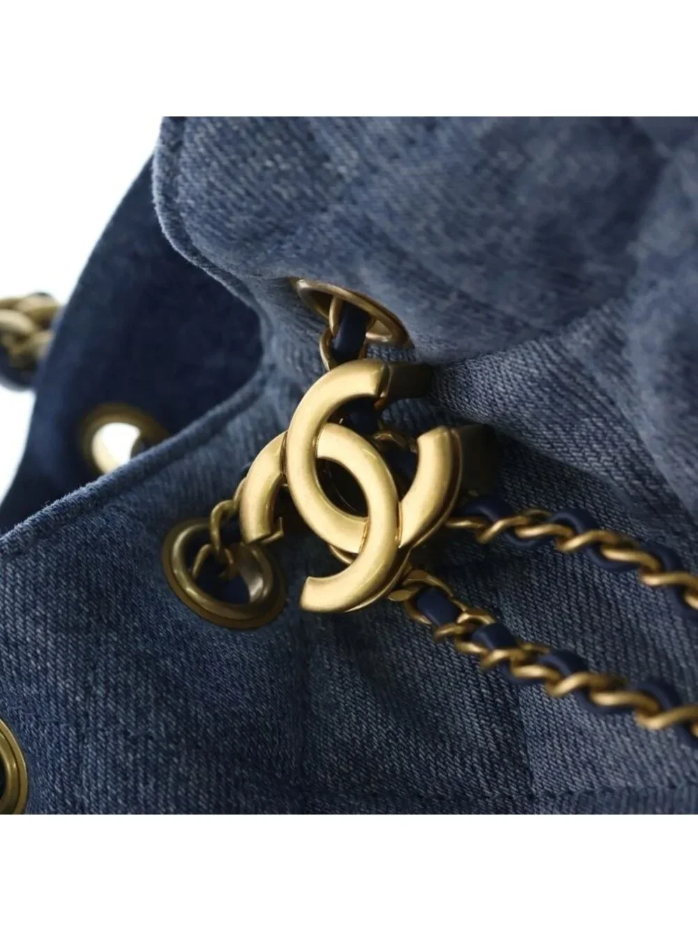Chanel 25 Small 2-Way Chain Shoulder Bag Indigo Blue Denim Gold